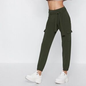 Nasty Gal High Waisted Cargo Pants with Tie Belt